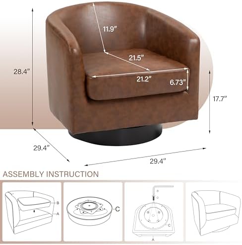 Pia Ricco Set of 4 Faux Leather 360° Swivel Barrel Accent Chair Brown - Image 2