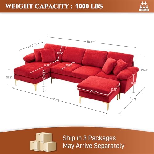 OUYESSIR 114" U-Shaped Modular Sectional Sofa - Image 2