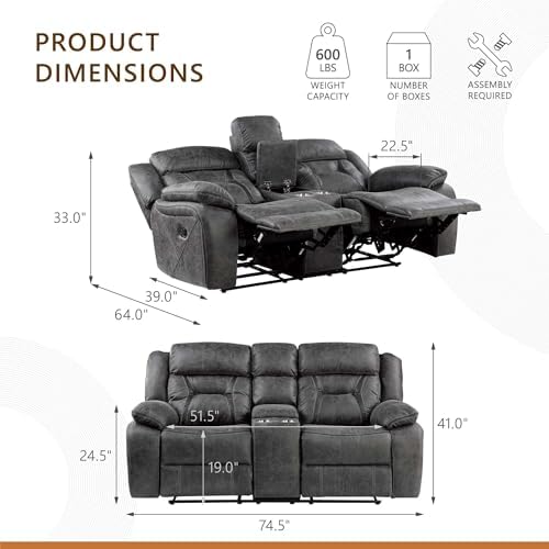 Homelegance Reclining Loveseat, Polished Microfiber Manual Double Recliner - Image 2