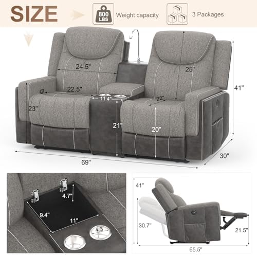 Dresegmt Loveseat Recliner Sofa, Manual Double Recliner - Image 2