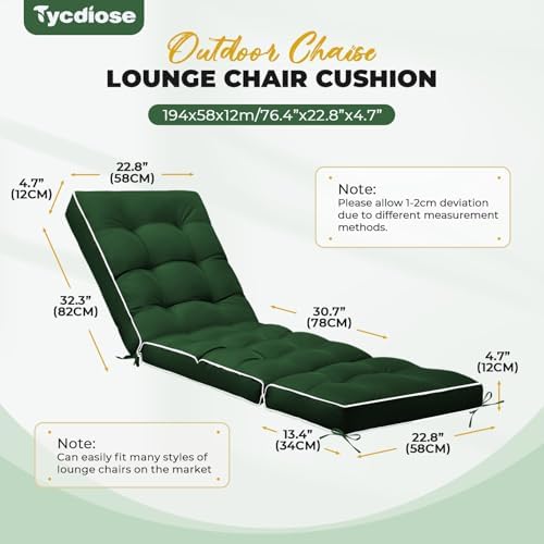 Outdoor Chaise Lounge Chair Cushion, Waterproof Non-Slip Patio Chaise Lounge - Image 3