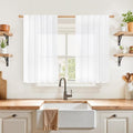 YoungsTex 40 Inch Length White Linen Semi Sheer Curtains by YoungsTex