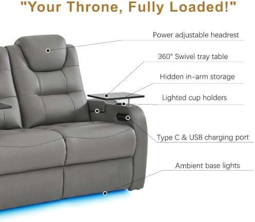 comfiroom Home Theater Seating, Top-Grain Leather Power Recliner Chair - Image 4
