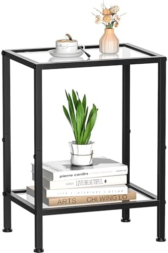 Glass Side Table, Tempered Glass End Table, 2-Tier Nightstands by HOME