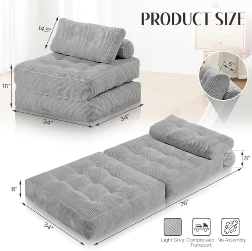 HABUTWAY Folding Sofa Bed, Convertible Sleeper Chair Bed w/2-Pillow & Handle - Image 2