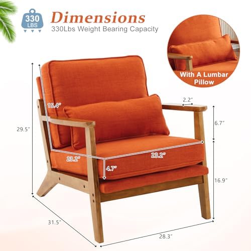 VINGLI Solid Wood Wide Armrests Accent Chair, Upholstered Mid Century Modern - Image 2