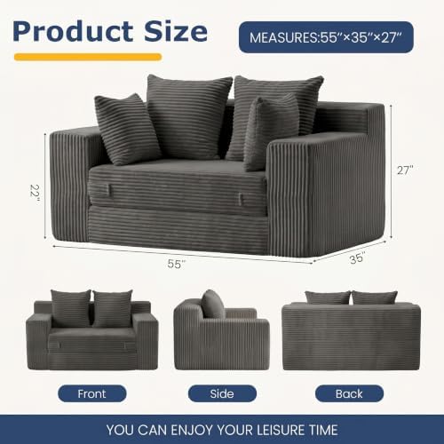 cidludto Boneless Loveseat Sleeper Sofa Bed, Convertible Folding Couch Bed - Image 2