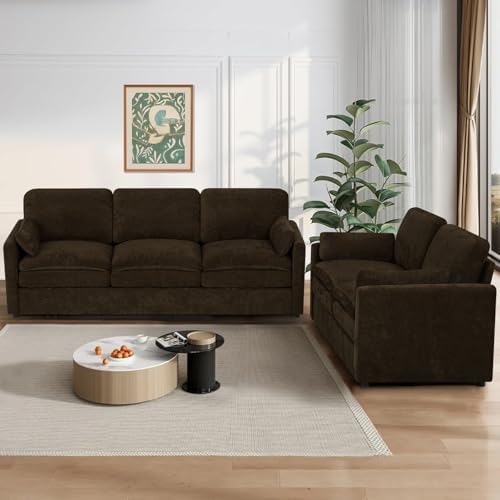Chenille 2-Seater & 3-Seater Sofa Set w/Two Arm Pillows - Image 5
