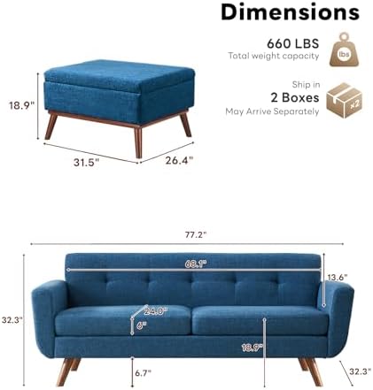 Tbfit Mid Century Modern Sofa, Loveseat Couch, Standard Sofa & Ottoman - Image 2