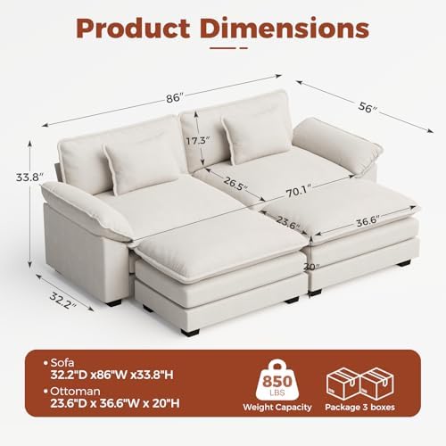 CDCASA 86" Modular Sectional Sofa, Comfy Cloud Couch - Image 2