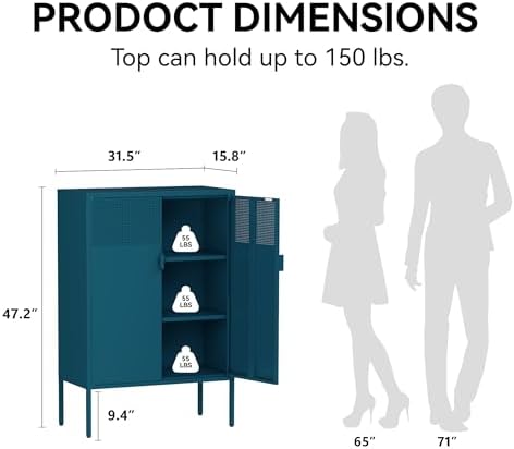 COFaR Peacock Blue Metal Cabinet, 47”H Modern Sideboard - Image 2