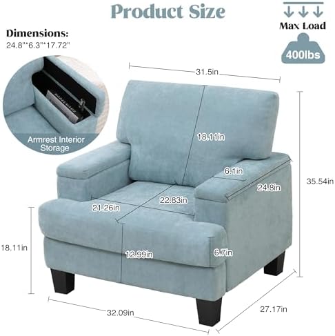 Modern Accent Chairs with Storage Armrest, Upholstered Reading Living Room - Image 2