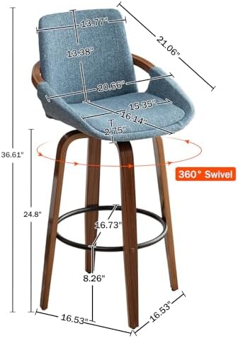LUNLING 25.6" Counter Height Barstools Mid Century Modern Retro Bar Chairs - Image 2