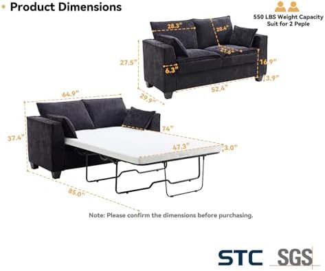 Brelice Pull Out Sofa Bed, Sleeper Sofa Couch, 2-in-1 Convertible Chenille - Image 2