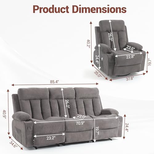 2 Piece Manual Recliner Sofa Set, Sofa & Chair - Image 2