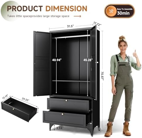 Letaya Metal Armoire Wardrobe Closet - Image 3