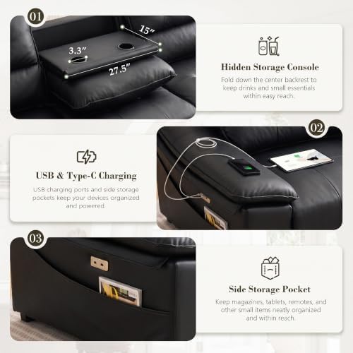 110’’ Electric Leather Recliner Chair, Power Extendable Pull Out Sofa Bed - Image 6