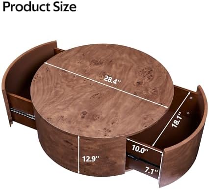 28.4" Coffee Table Round Wood Burl Wood Rotating - Image 2