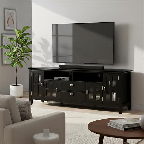 SIMPLIHOME Artisan 72" Wide Solid Wood TV Stand in Black - Image 3