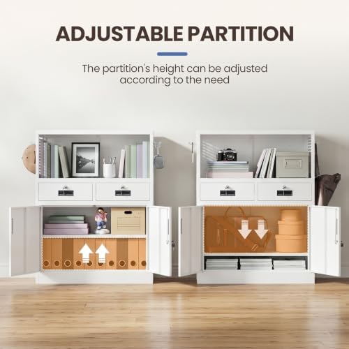 Yizosh Locking Cabinet with 2 Drawers, Metal Storage Cabinet with Locking Doors - Image 4