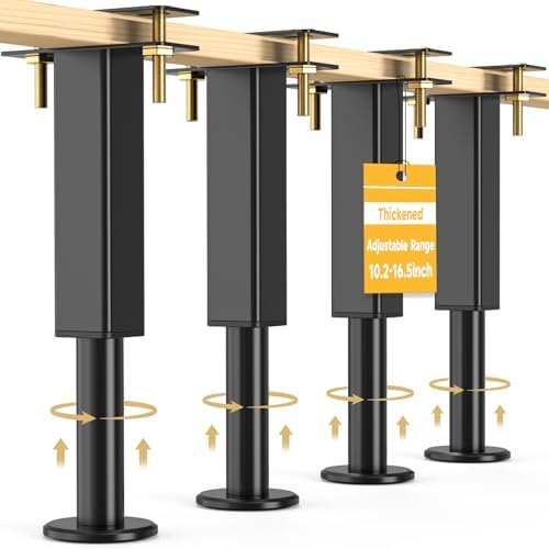 4 PCS Adjustable Height Bed Support Legs, 10.2-16.5 in Metal Bed Risers by NESAPTO