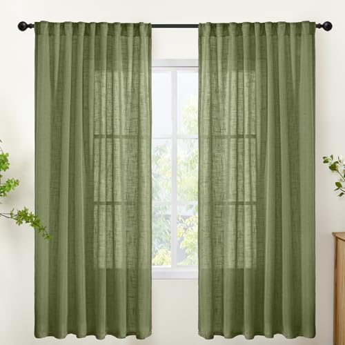 YoungsTex Olive Green Linen Semi Sheer Curtains 72 Inch Length by YoungsTex
