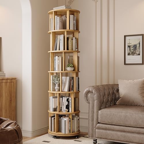 Rotating Bookshelf, 6 Tier Solid Wood Bookshelf Tower by IUNVR