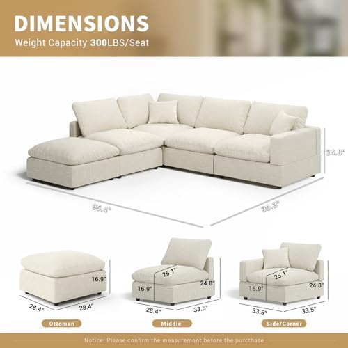 5 Seat Modular Cloud Sofas, Modern Sectional Linen Couch - Image 2