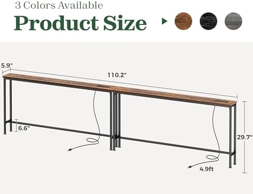 SUPERJARE 110.2 inch Narrow Behind Couch Table - Image 3