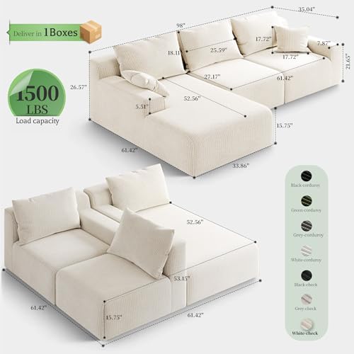 Homkdom Modular Sectional Sofa for Apartment, Left Facing - Image 2