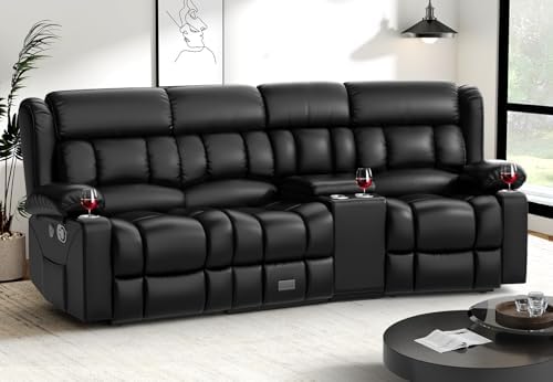 Dresegmt Recliner Sofa with Storage Console, Flip Middle Backrest Design PU by Dresegmt