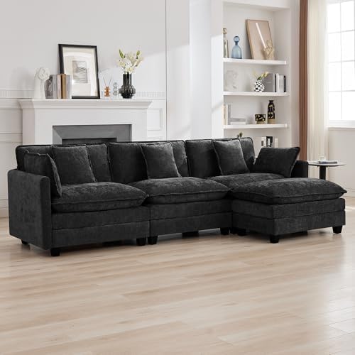 111'' Sectional Cloud Deep Seat Couch, Modern Comfy Chenille L Shaped Sectional by WUTUTUEE