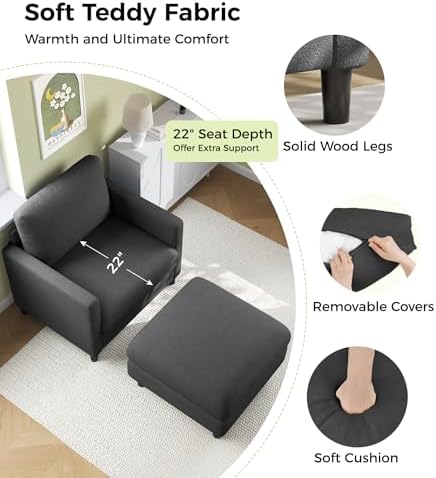 Welzona Sofa Accent Chair with Ottoman - Image 4