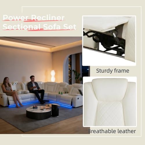 Breathing Leather Reclining Sofa Set, Power Recliner Sectional Couch - Image 5
