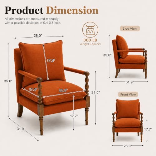 Accent Chair for Living Room, Farmhouse Linen Fabric Spindle Accent Chair - Image 2