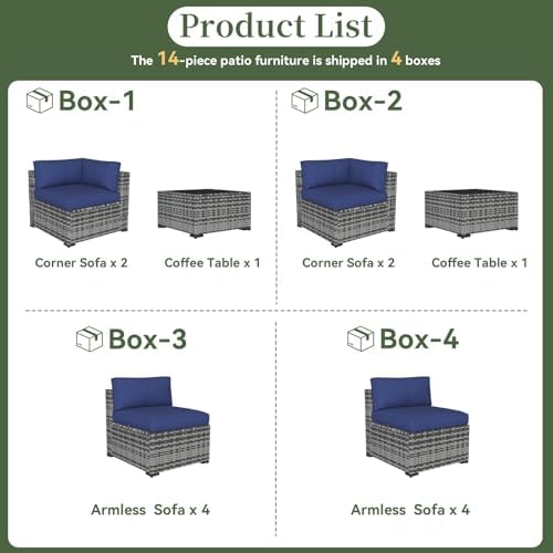 Aoxun 14 Piece Patio Furniture Set Wicker Rattan Patio Conversation Set - Image 6