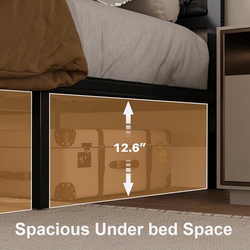 Fluest King Bed Frame with Headboard PU Leather Upholstered Bed Frame Platform - Image 5