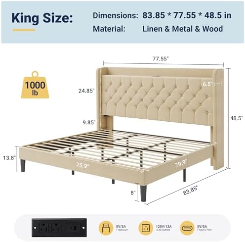 Allewie King Size Bed Frame, Storage Headboard & Charging Station - Image 2