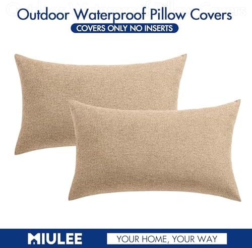 MIULEE Decorative Outdoor Pillow Covers Lumbar Waterproof 12x20 Light Tan - Image 6