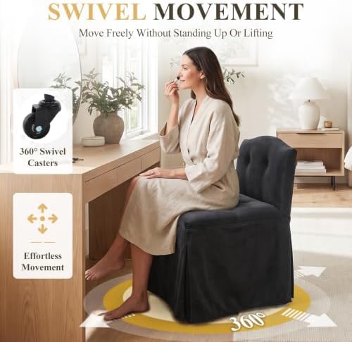 Black Velvet Makeup Vanity Chair - Image 4