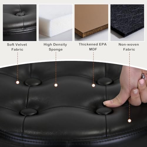 xuperbonus Small Ottoman with Storage, Folding Round Ottoman with Gold Trim - Image 5