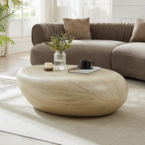 JUSTONE 43" Oval Coffee Table, Curved Fiberglass Light Yellow by JUSTONE