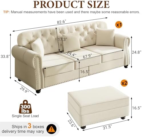 82.6" Velvet Chesterfield Sofa - Image 2