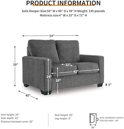 Signature Design by Ashley Rannis Twin Sleeper Sofa, Pewter Chenille - Image 3