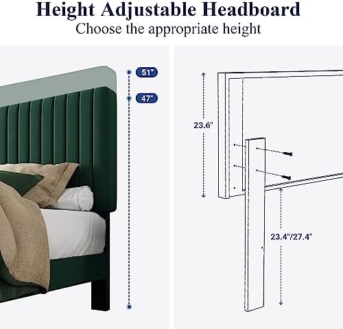 Allewie King Bed Frame, Velvet Upholstered Platform Bed - Image 6