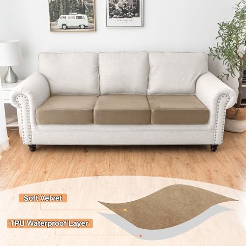 NAISI Waterproof Couch Cushion Covers Thick Velvet Fabric Washable Sofa - Image 2