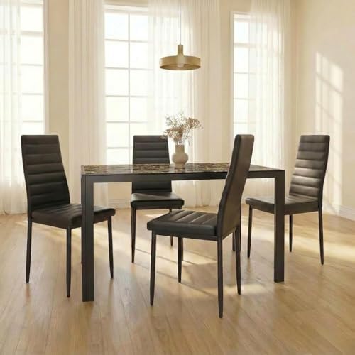 Gizoon 5 Piece Glass Dining Table Set, Kitchen Table and Chairs Set by Gizoon