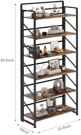 JSB No Assembly Folding Bookshelf, 6 Tier Industrial Metal Book Shelf - Image 3