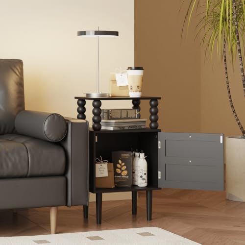 Nightstand with Storage Drawer and Open Wood Shelf, Solid Wood Legs - Image 6