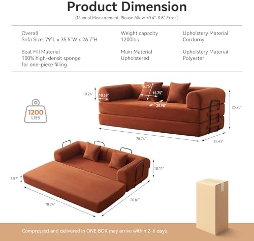 79" Convertible Sofa Bed, Boneless Couch - Image 2